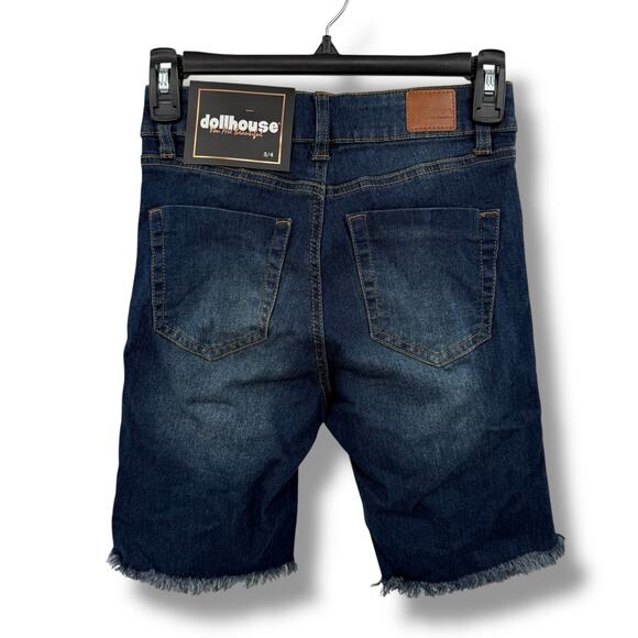 NEW Dollhouse Bermuda Shorts Size 3 / 4 Dark Wash Denim Frayed Jean Shorts NWT - Picture 3 of 9
